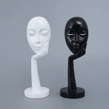 39 cm Abstraktné Sochárstvo Čierna Biela Tvár meditujúce osoby Figúrky Živice Portrét Masky Ručné Socha obrázok modelu Domáce Dekorácie