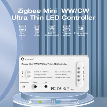 Gledopto Smart Zigbee3.0 Ultra Tenký Mini WWCW CCT LED Svetelné Pásy Radič Teplé, Studené Biele Svetlo, Alexa Echo Hlasové Ovládanie APLIKÁCIE