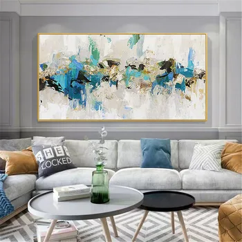 100% Handmad Moderné Olejomaľby Na Plátne Maľovanie Na Stenu Umenie Farba Modrá Abstraktný Obrázok Pre Obývacia Izba Domova