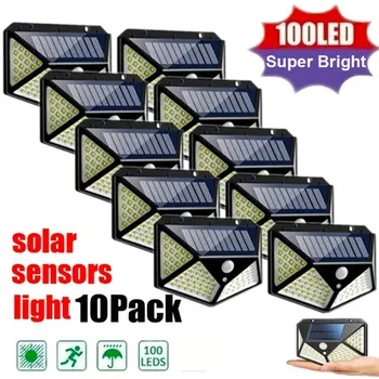 100 LED Solárne Nástenné Osvetlenie Vonkajšie Solárne Lampy Nepremokavé Snímač Pohybu Solárny Slnečnému žiareniu Street Light pre Záhradné Dekorácie