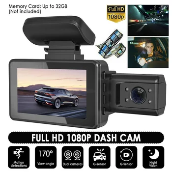 1080P Auta DVR Dash Video Rekordér 2 Kamery Predná A vo Vnútri Fotoaparátu 3.0-palcový IPS Displej G-Senzor Video Dash Cam Nahrávanie, Slučka