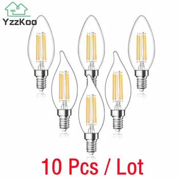 10Pcs E14 E27 LED Žiarovka AC220V 2W 4W 6W Vlákna sviečkach C35 Edison Žiarovka Retro Starožitné Vintage Štýl, Studená Biela Teplá Biela