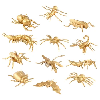 12 Ks Gold Hmyzu Hračka Realistické Zvieracích Postáv Včely, Hmyz Micro-krajina Dekor Spider
