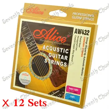 12 Sád Alice AW432 Štýl Akustická Gitara Oceľové Struny Potiahnuté Zliatin Medi Rany (011 & 012 pre Vybrať)
