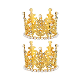 2 ks Mini Crown Cake Vňaťou Pearl Drahokamu Kráľovná, Princezná Tiara Koruny na Narodeniny, Svadobné Party Cake Dekorácie