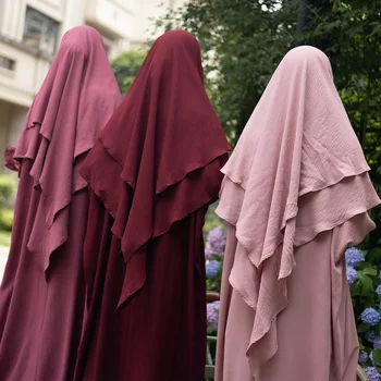 2 Vrstvy Khimar pre Ženy Jazz Krepové Šatku Islamské Oblečenie Dlho Trojuholník Režijné Šatku Moslimských Dubaj Kravatu Späť Hidžáb Niqab