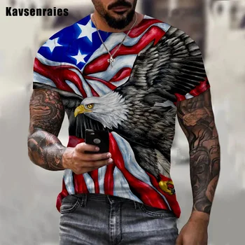 2022 American Eagle, 3D Tlač T-shirt Vlajku USA Krátky Rukáv Hip Hop Zábavné Flying Eagle T Shirt Chlapec Dievča Bežné Streetwear Topy
