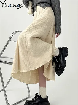 2023 Jar Leto Kórejský Móda Pre Ženy Line Vysoký Pás Mid-Dlhé Sukne Ženy Voľné Skladaná Sukňa Vintage Elegantné Streetwear