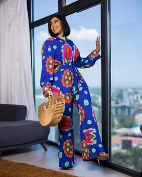 2023 Lete Nové V Modrej Zhodné Sady pre Africké Ženy Strany Tlače Dashiki Oblečenie Dizajn Nigéria Ženské 2 Kus Ležérne Oblečenie