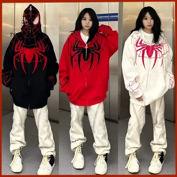 2023 Spider Hoodie Ženy Muži Jeseň Výšivky Bežné Bunda Y2k Úplné Zip Hore Mikina Harajuku Streetwear Nadrozmerné Kapucňou, Tričko