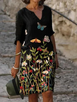 2023 Ženy, Kvetinové Šaty Pol Rukávy Ženské Šaty tvaru Elegantné Estetické Streetwear Voľné Ležérne Oblečenie Retro Chic