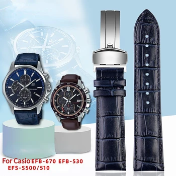 22 mm Pre Casio originálne kožené hodinky kapela EFB-670 MTP-1374 MTP-1375 Efr-303 EFV-540 EFS-S510 mužov cowhide popruh Skladacia spona
