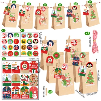 24Set Vianočný Darček Taška Kraft Papier Tašky Santa Claus Snehuliak Xmas Party Candy Bag Cookie Vianočné Balenie Vrece Puzdro Balenie