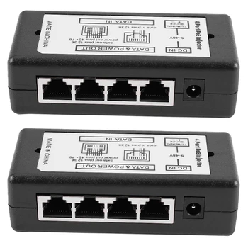 2X 4 Port, Poe Injektor Poe Napájací Adaptér Ethernet Napájanie Pin 4,5(+)/7,8(-)Vstup Dc12v-Dc48v Pre Ip Kamery