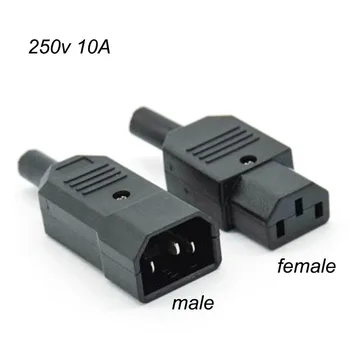 3 Pin IEC elektrické AC 110v 250v Muž Žena napájací prívod Zásuvky kábel, vodič Rovno C13 C14 10A Rewirable P1