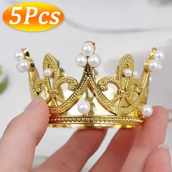 5/1Pcs maličkého Malé Pearl Tiara Koruny Mini Gold Crown Cake Vňaťou Pre kvetinovú výzdobu Sprcha Narodeniny, Svadobné Dekorácie