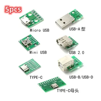 5 ks USB adaptér dosky Micro žena A-typ male Mini na priame DIP-5P/4/12 prenos dát Typ-C