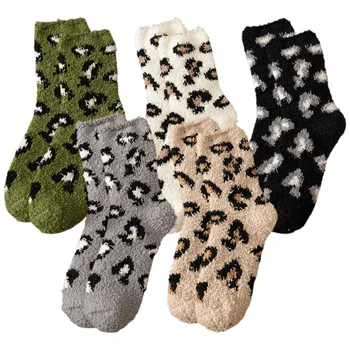 5 Párov Poschodí Ponožky Leopard Tlač Zime Teplé Ponožky Nonslip Črievičku Ponožky Tepelnej Ponožky Posteľ