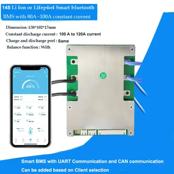 58.8 V 14S Bluetooth BMS pre 48V Li ion Batéria PCB dosky s 100A konštantné nabíjanie a vybíjanie a komunikačné funkcie