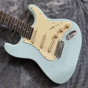 6-reťazcové elektrické gitary, sky blue (nebeská modrá retro vintage javorový krk ružové drevo hmatníka. Doprava zadarmo