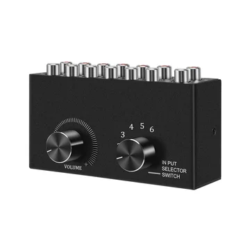 6 v 1 Out L / R Stereo Audio Prepínač s Tlačidlo Stlmenia Prenosné RCA Stereo Audio Prepínač Audio Splitter