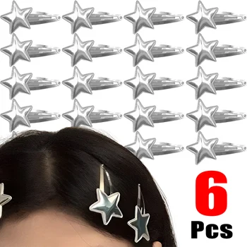 6Pcs Silver Star BB Vlasy Klip Dievča Päť-špicaté sponky do vlasov Barrettes Ženy Jednoduché Kovové Klipy Zacvaknite Headdress Vlasy Príslušenstvo