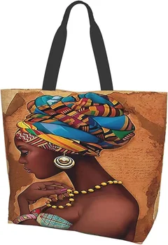 Africká Žena Plátno Tote Taška Ženy Bežné Tašky cez Rameno pre Nakupovanie, obchod s potravinami Veľká Kabelka