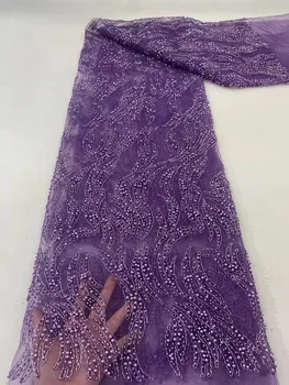 Africké Francúzsky Korálkové Čipky Textílie 2023 Vysokej Kvality Nigérijský Vyšívané Korálky Čipky Textílie Šaty Materiál Pre Strany Šitie