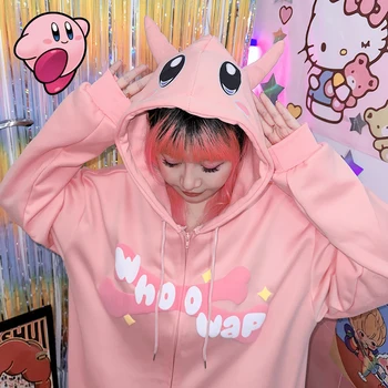 Anime Kirby Kawaii Priting Hoodies Ženy Voľné Streetwear Zips s Kapucňou, Anime Roztomilý Pár Oblečenie Y2k Oblečenie Harajuku Topy