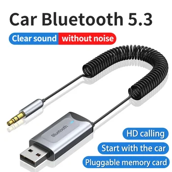 Auto Bluetooth Prijímač 5.3 5.0 Stereo Bezdrôtový hardvérový kľúč USB na 3,5 mm Jack AUX Audio Music Adaptér Mikrofón Handsfree Hovor TF Card