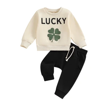 Batoľa Detská Baby Boy St Patrick s Deň Oblečenie, Oblečenie Four Leaf Clover Tlač Mikina Jumper Elastický Pás Nohavíc Nastaviť