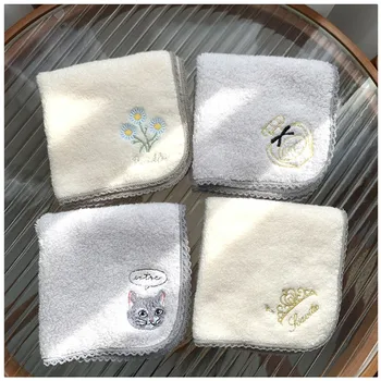 Bavlna mäkká našuchorený roztomilý vyšívané štvorcový šál vreckovku malý uterák 3 kusy