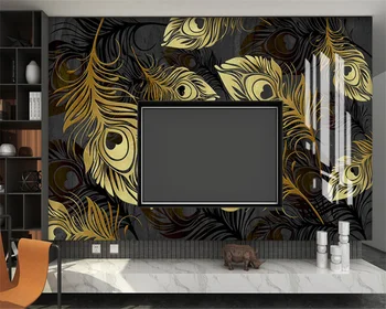 beibehang Prispôsobený nové, moderné pozlátené zlatý páv pierko, spálňa, obývacia izba TV pozadia, tapeta na stenu papiere domova