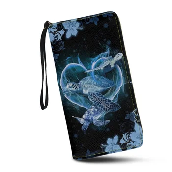Belidome Blue Sea Turtle Kvetinový Roztomilý Peňaženka pre Dámske Wristlet Kreditnej Karty Držiteľ RFID Blacking listových kabeliek, Dlhý Zips Kabelku