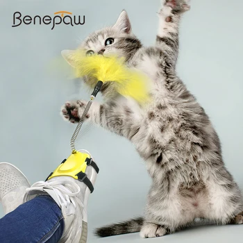 Benepaw Vtipné Mačku Teaser Odolné Ruku-zadarmo Nastaviteľné Obuv na Jar Pierko Mačky, Hračky, Interaktívne Pet Mačiatko Kitty Hrať Hru