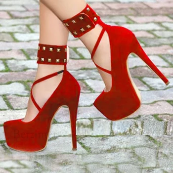 BERZIMER Platformu Ženy Podpätky Sandále Faux Suede Strappy Stiletto Čerpadlá Strany Klubu Zapatos Mujer Topánky Žena, Veľká Veľkosť 50 51 52