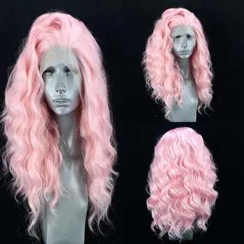 Biele, Ružové a Oranžové Krátke Vody Vlna Syntetické 13X4 Predné Čipky Parochne Glueless Tepelne Odolných Vlákien Vlasy Pre Módu Ženy Cosplay