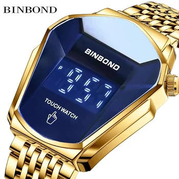 BINBOND Módne pánske Hodinky, Veľké hodinky štýl motocykel koncept, business Štýle, Vodotesné hodinky,čierne technológiu touch hodinky