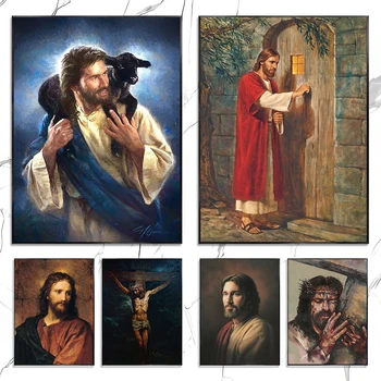 Boh Ježiša Krista Náboženskej Viery Retro Plagáty a Vytlačí Plátno Tlač Wall Art Obrázok pre Obývacia Izba Domáce Dekorácie