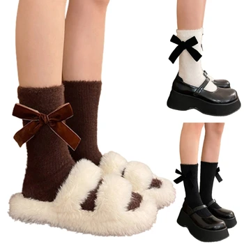 Bowknot Ponožky pre Ženy Stredného Trubice Ponožky Štýlový Princezná Šaty Ponožky s Jemnými Detail T8NB
