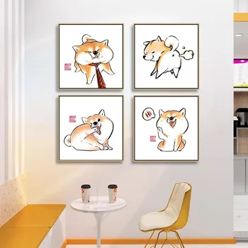 Chaigou Dekoratívne Maľby Roztomilý Kreslený Psa detskej Izby Plátno HD Vytlačí Koki Pet Spálne, Obývacia Izba nástennú maľbu Frameless