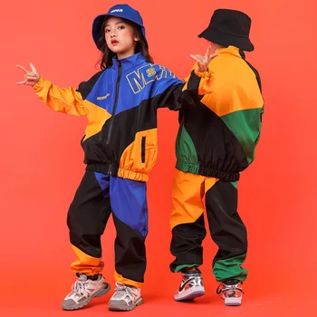 Chlapci Hip Hop Patchwork Bunda Dievčatá Športové Oblečenie Nohavice Sady Deti Street Dance Joggers Kontrast, Farebné Kostýmy Streetwear Oblečenie