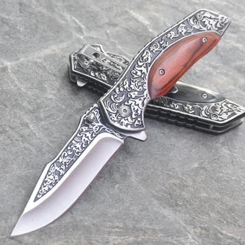 Damask Nože skladacie čepeľ noža 440C ocele s drevenou rukoväťou vonkajšie vrecko nôž camping lov prežitie Nôž nástroj výchovy k DEMOKRATICKÉMU občianstvu