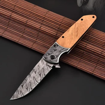 Damask Oceľové Skladacie Čepeľ Noža Lovecký Nôž Na Prežitie, Camping Vreckový Nôž Prenosné Vonkajšie Nôž Taktické Nože