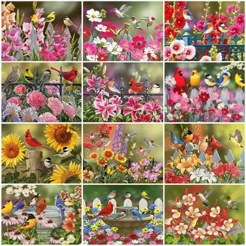 Diamond Maľovanie Farebné Výšivky Mozaiky Vták Kvet 5D DIY Sady Zvieratá Modulárny Obrázky Na Stenu, Samolepky Domova