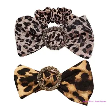 Dievčatá Leopard Tlač Vlasy Lano Krásny pre Drahokamu Scrunchies Veľký Luk Elastické B DropShip