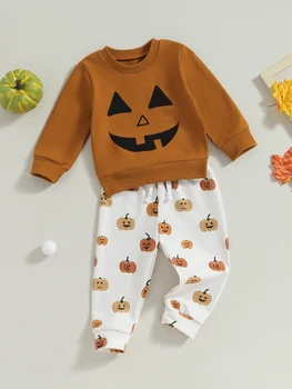 Dieťa 2 ks Halloween Kostýmy Tekvica Tlač Dlhý Rukáv, Topy, Nohavice Nastaviť Batoľa Oblečenie