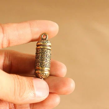 Dutá Mosadzná Buddha Fľaša Sútra Valec Prívesok Keychain Ručné Vintage Pilulku Box Kontajner Na Fľaše Keychain Pilulku Prípade Fľašu