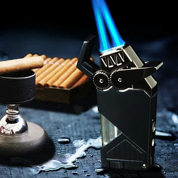 Dvojité Oheň Pochodeň Jet Kovové Ľahšie Rúry Ľahší s Cigaru Fréza Viditeľné Zárubňa Vetru Plameňa Príslušenstvo Gadgets Mužov