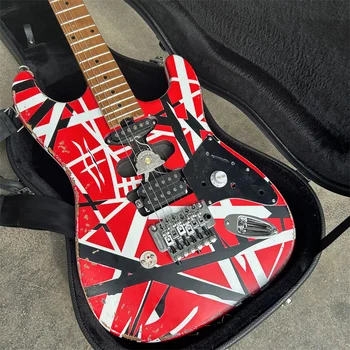 Edward Eddie Van Halen Ťažké Relikvie Červená Franken Elektrická Gitara Čierne Biele Pruhy Floyd Rose Tremolo Most Naklonený Pickup